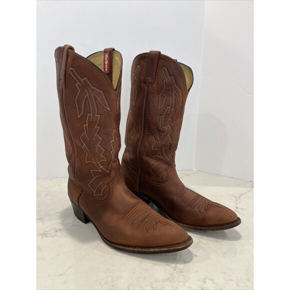Dan Post x Marlboro Vintage Western Pointed Cowboy Boots Leather Mens 10 D Brown - Picture 1 of 16